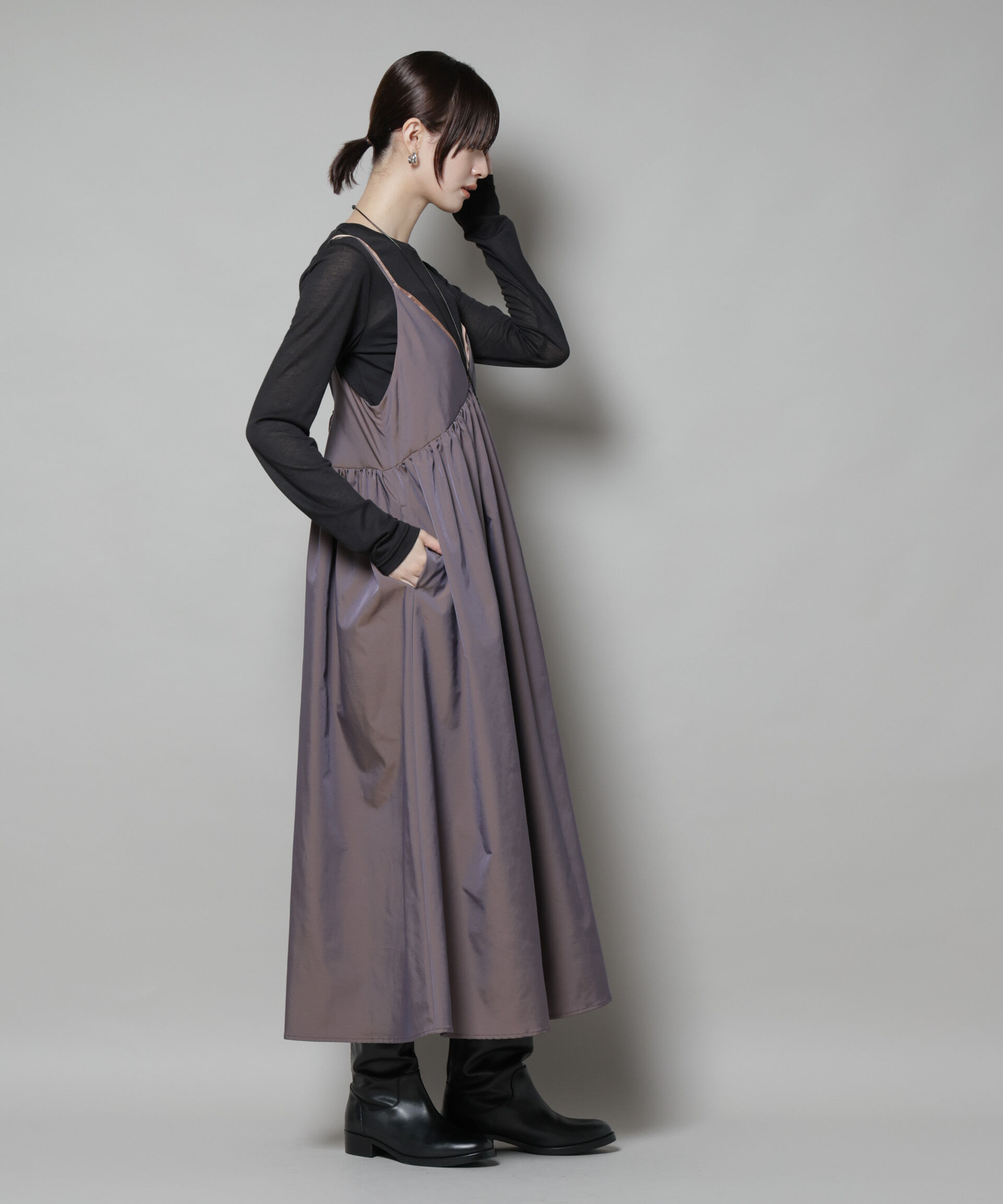 nano･universe「シャンブレータフタキャミレイヤードワンピース」|ワンピース|