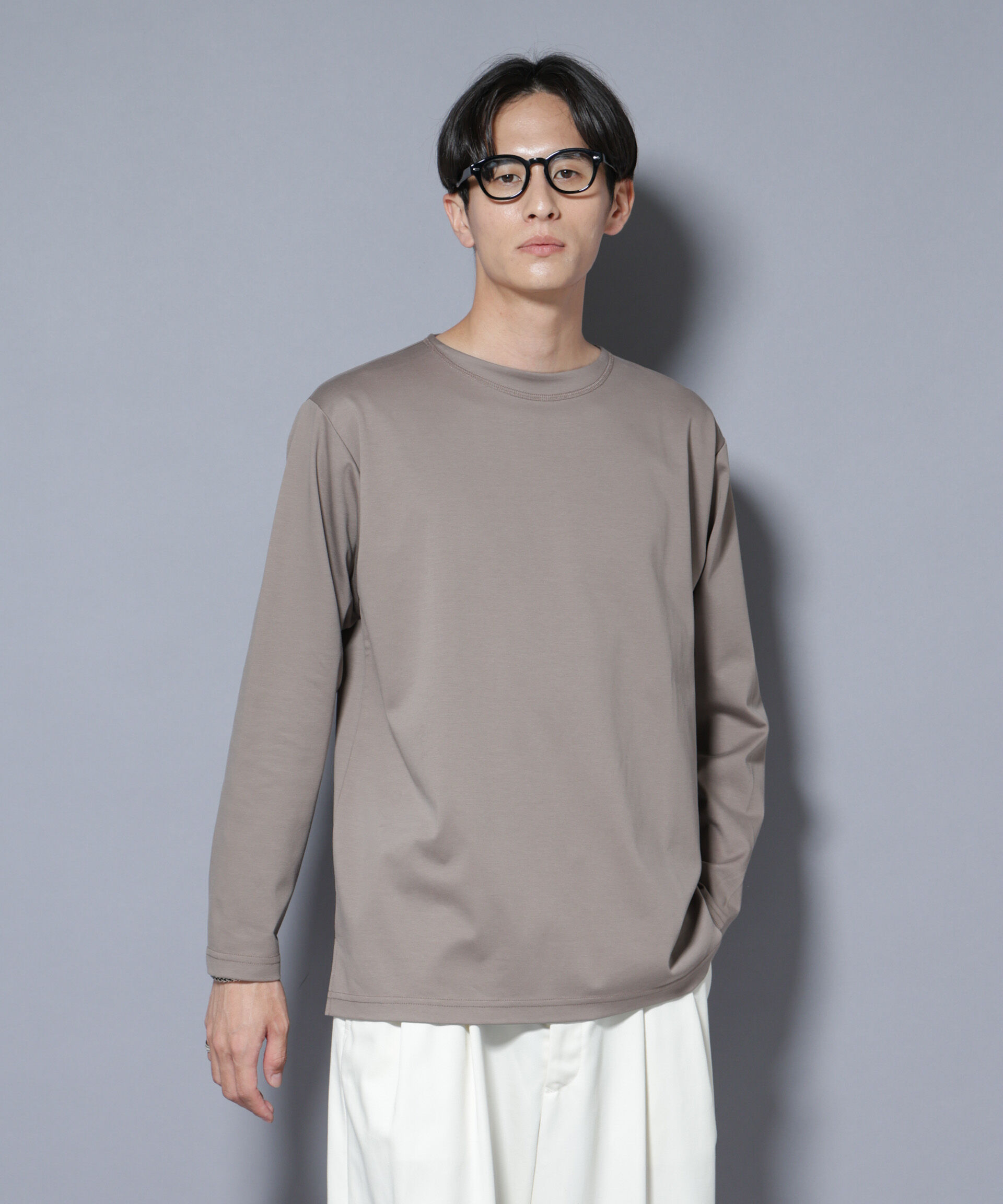 nano･universe「｢NJ/CLUB｣モクロディ ボートネック サイドスリットTシャツ」|Tシャツ・カットソー|グレージュ3