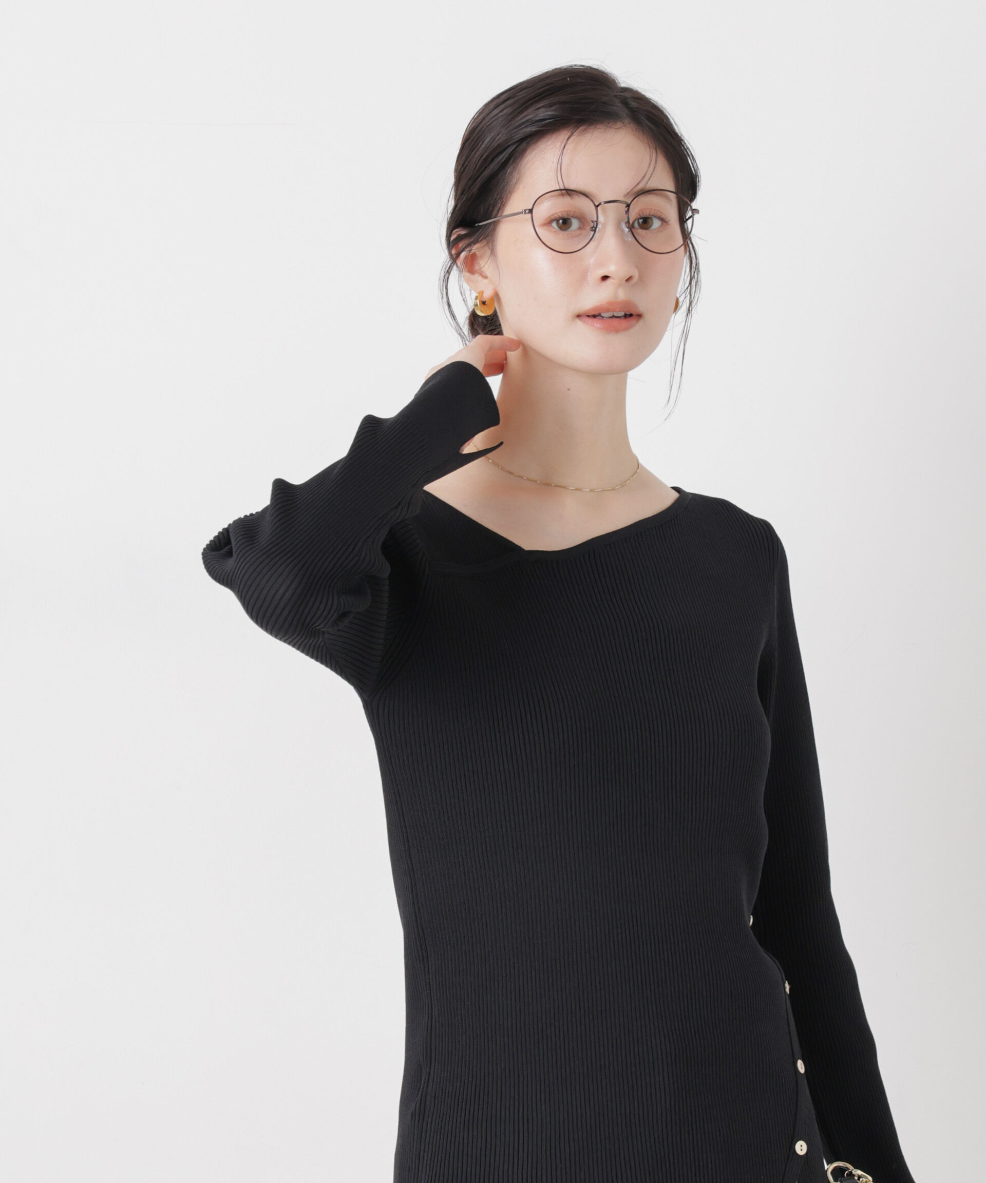 nano･universe「洗濯機洗可アシンメトリーネックデザインリブニット」|ニット・セーター|