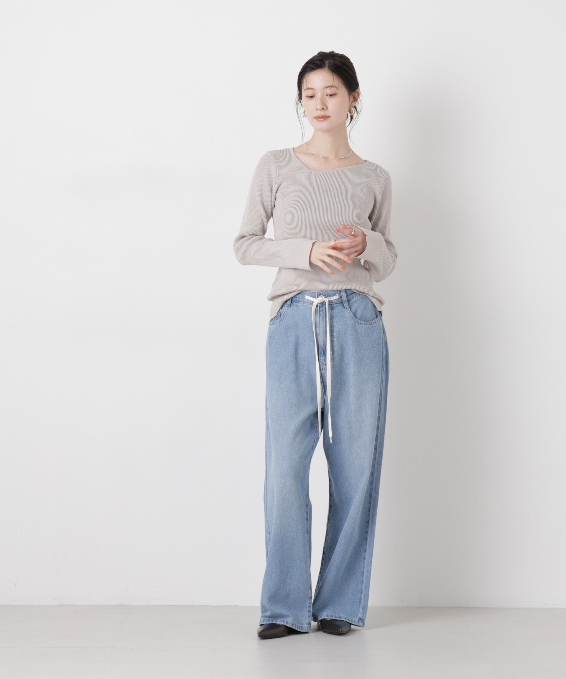 nano･universe「洗濯機洗可アシンメトリーネックデザインリブニット」|ニット・セーター|