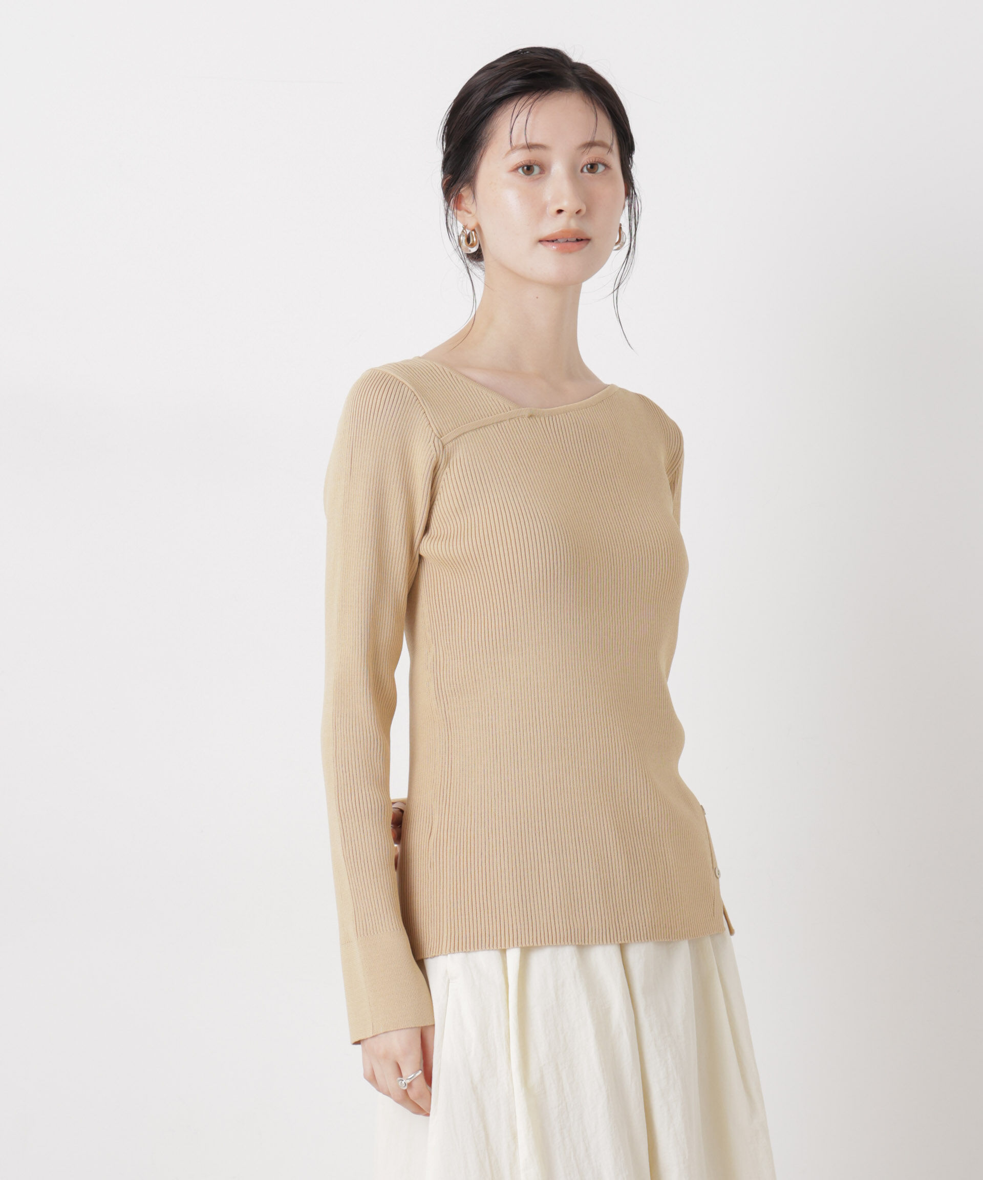 nano･universe「洗濯機洗可アシンメトリーネックデザインリブニット」|ニット・セーター|