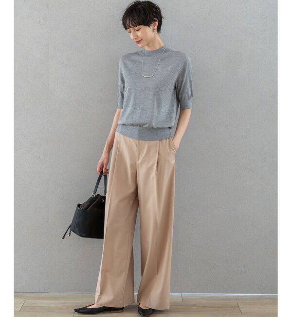 23区「【洗える】サステナブルウール モックネック 5分袖 ニット」|ニット・セーター|