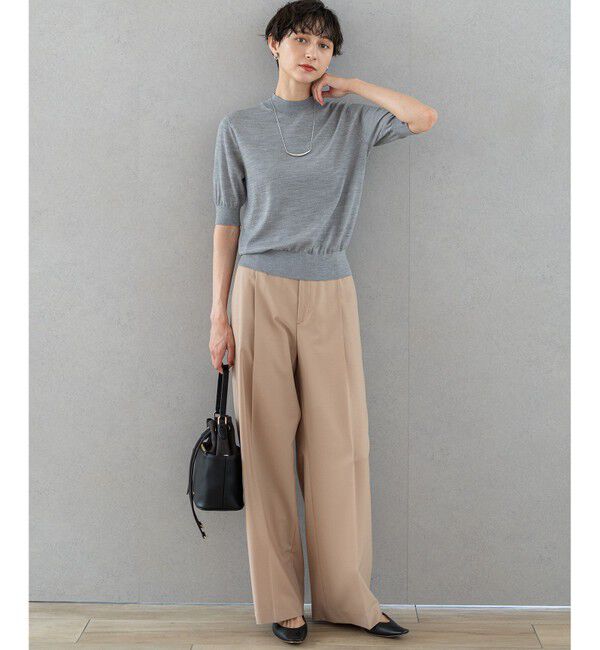 23区「【洗える】サステナブルウール モックネック 5分袖 ニット」|ニット・セーター|