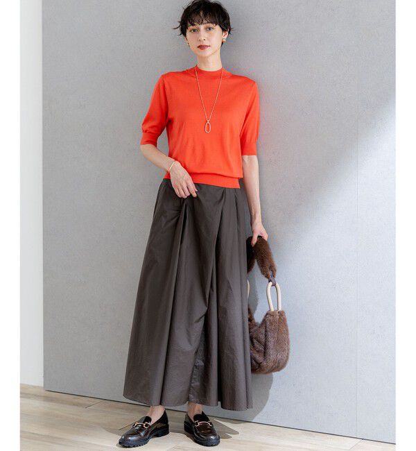 23区「【洗える】サステナブルウール モックネック 5分袖 ニット」|ニット・セーター|