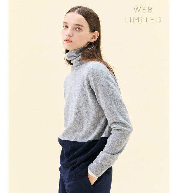 BEIGE,「【WEB限定・洗える】DEMING / バイカラーウールタートルネックニット」|ニット・セーター|Lt. Gray &times; Navy