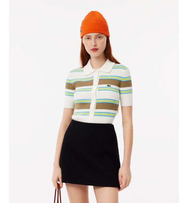 LACOSTE「リブニットボーダーシャツ」|ニット・セーター|オフホワイト