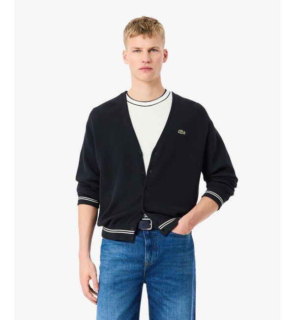 LACOSTE「リブニットステッチコットンニットカーディガン」|カーディガン|クリアブラック