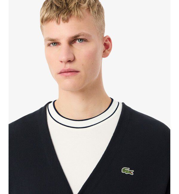 LACOSTE「リブニットステッチコットンニットカーディガン」|カーディガン|