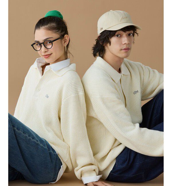 LACOSTE「ワッフルニットポロセーター」|ニット・セーター|オフホワイト