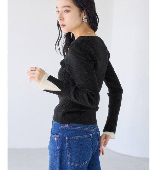 VIS「配色ダブルスリーブリブニット」|ニット・セーター|