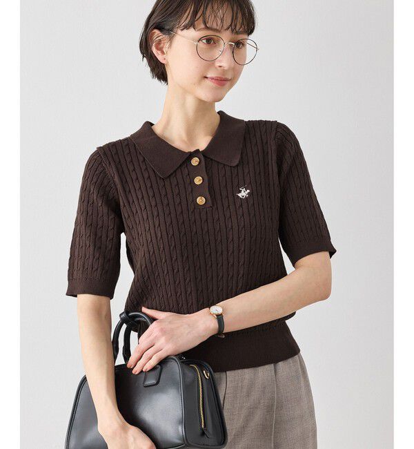 Rope&rsquo;Picnic「【BEVERLY HILLS POLO CLUB別注】ポロカラーケーブルニット/リンクコーデ」|ニット・セーター|ブラウン(20)