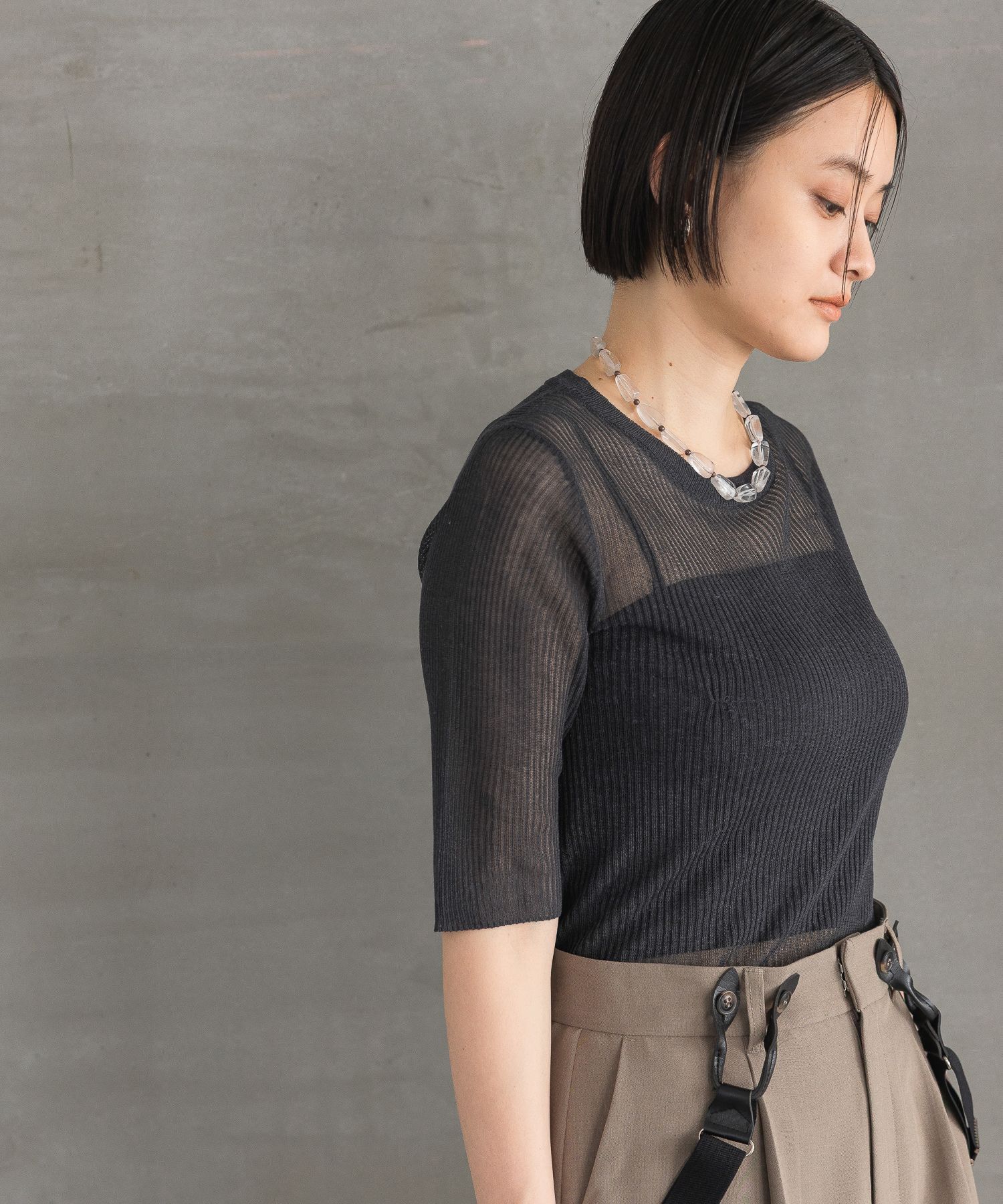 A part by 「シアーリブニットTEE」|ニット・セーター|チャコールグレー