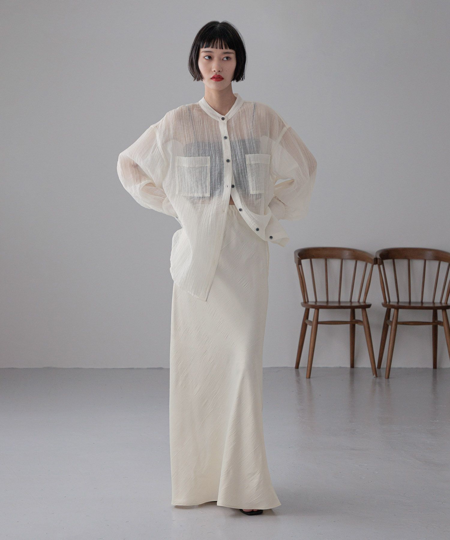 LOWRYS FARM「バンドシアーシャツＬＳ」|シャツ・ブラウス|