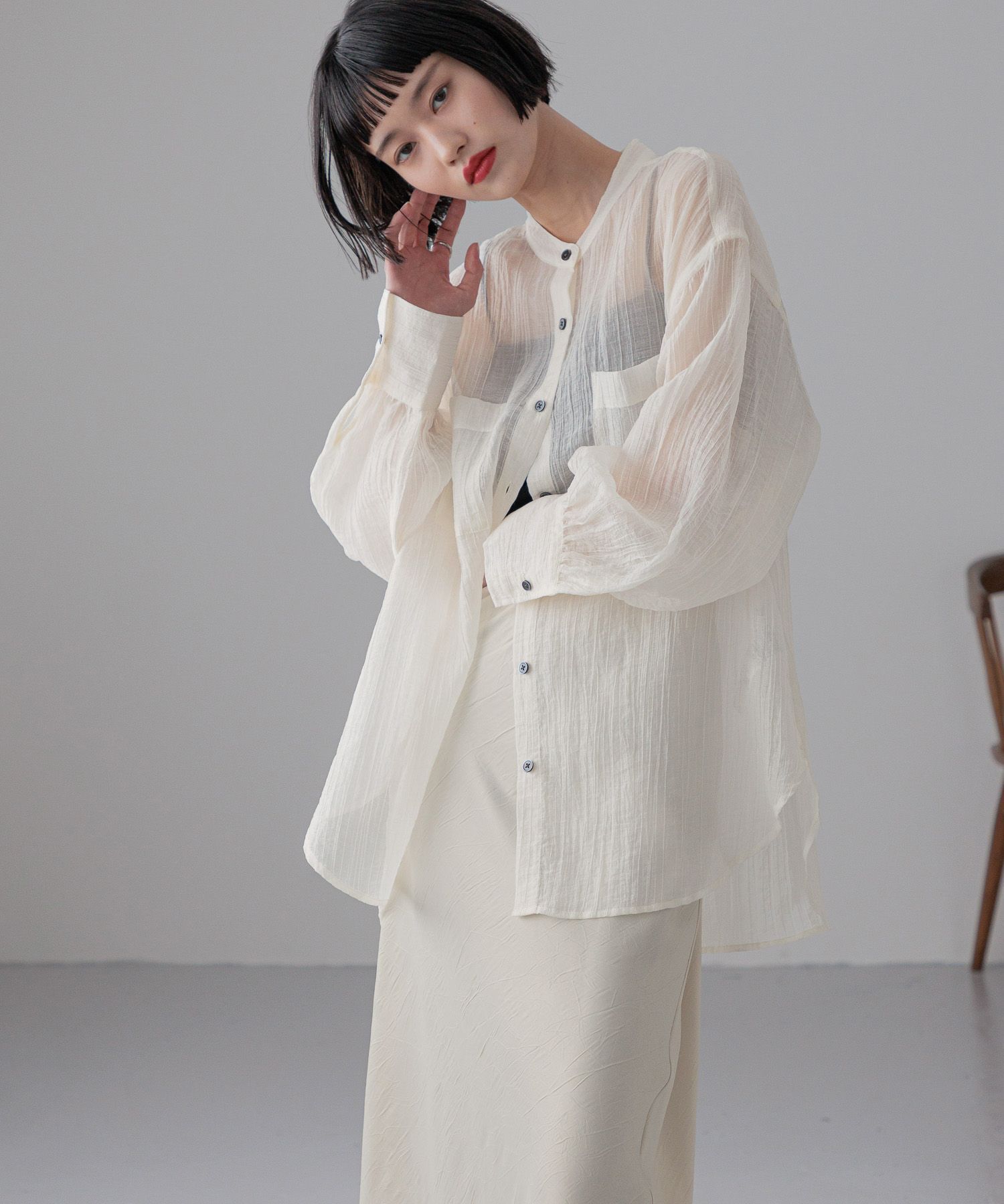 LOWRYS FARM「バンドシアーシャツＬＳ」|シャツ・ブラウス|