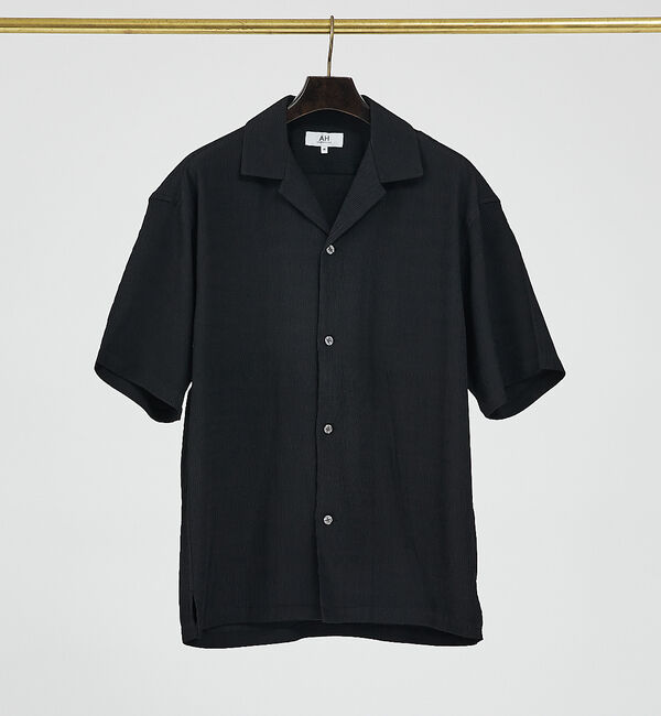 ABAHOUSE「【AH ABAHOUSE / セットアップ対応】楊柳 オープンカラーシャツ」|シャツ・ブラウス|ブラック