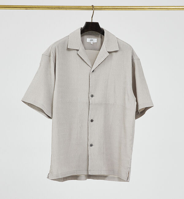 ABAHOUSE「【AH ABAHOUSE / セットアップ対応】楊柳 オープンカラーシャツ」|シャツ・ブラウス|グレージュ