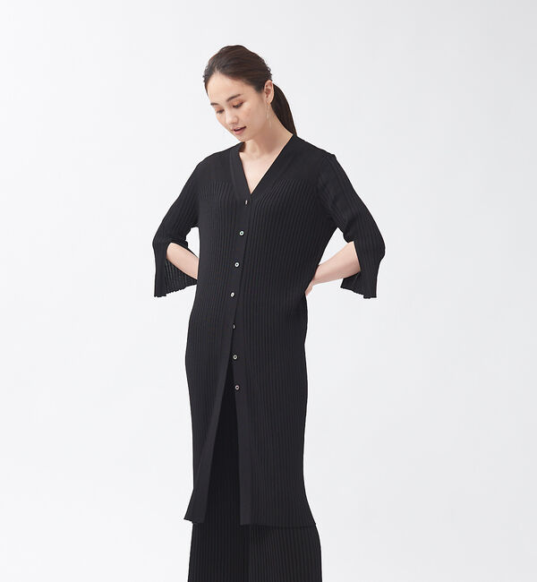 qualite「【WEB・一部店舗限定】《セットアップ対応》リブニットロングカーディガン」|カーディガン|ブラック