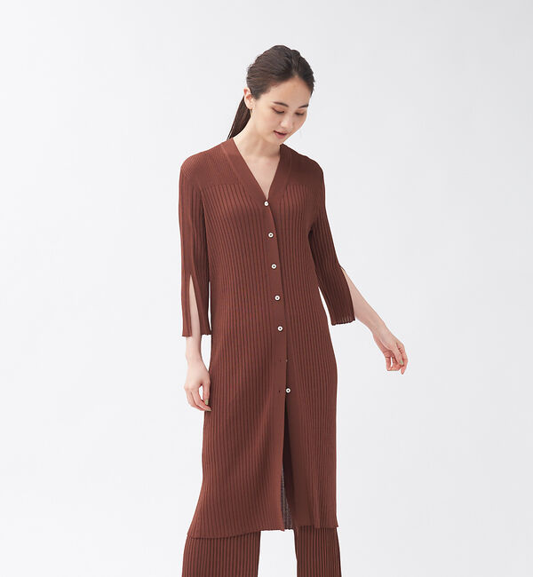 qualite「【WEB・一部店舗限定】《セットアップ対応》リブニットロングカーディガン」|カーディガン|ブラウン