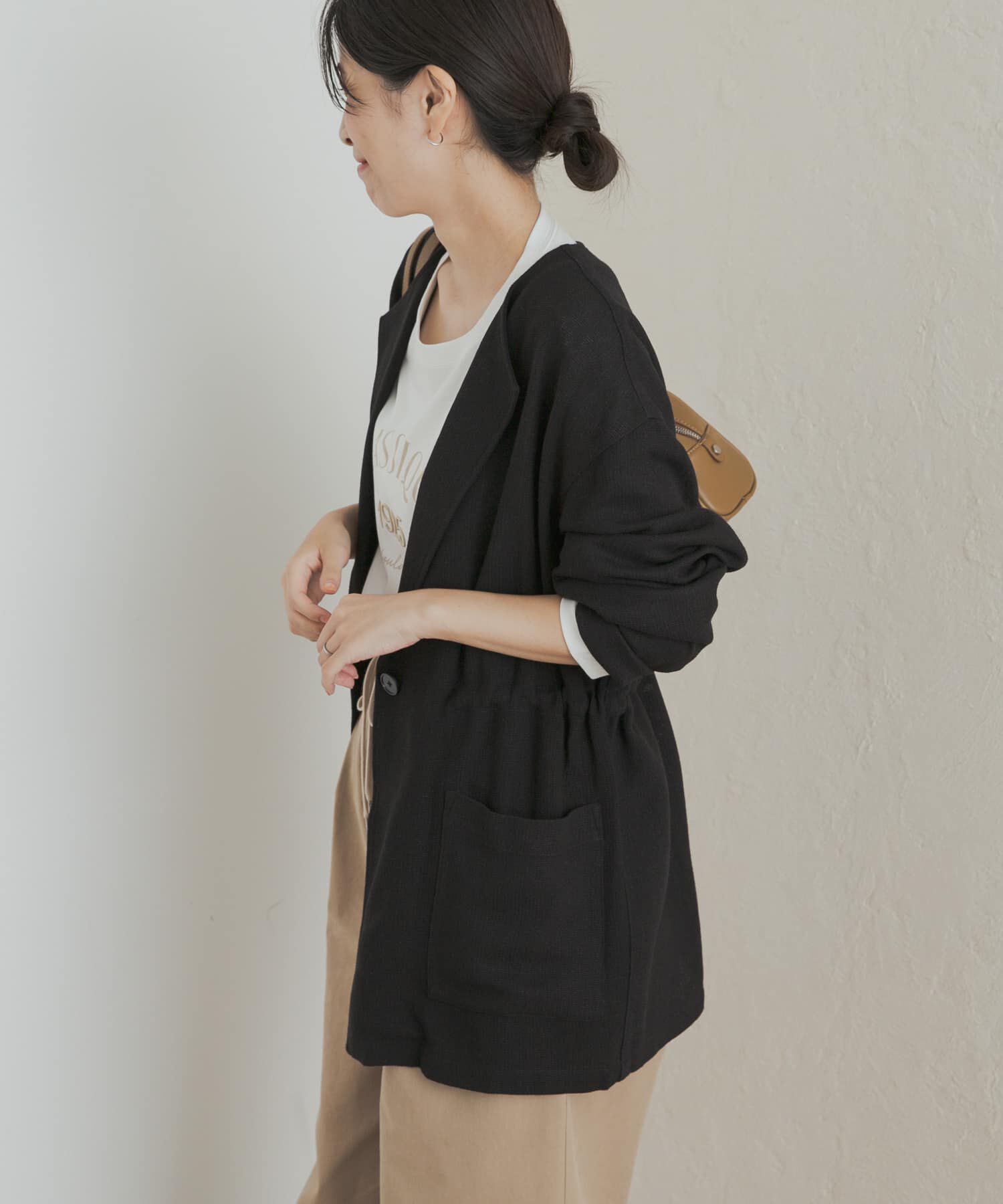 URBAN RESEARCH DOORS「ウエストドロストジャケット」|ノーカラーコート|