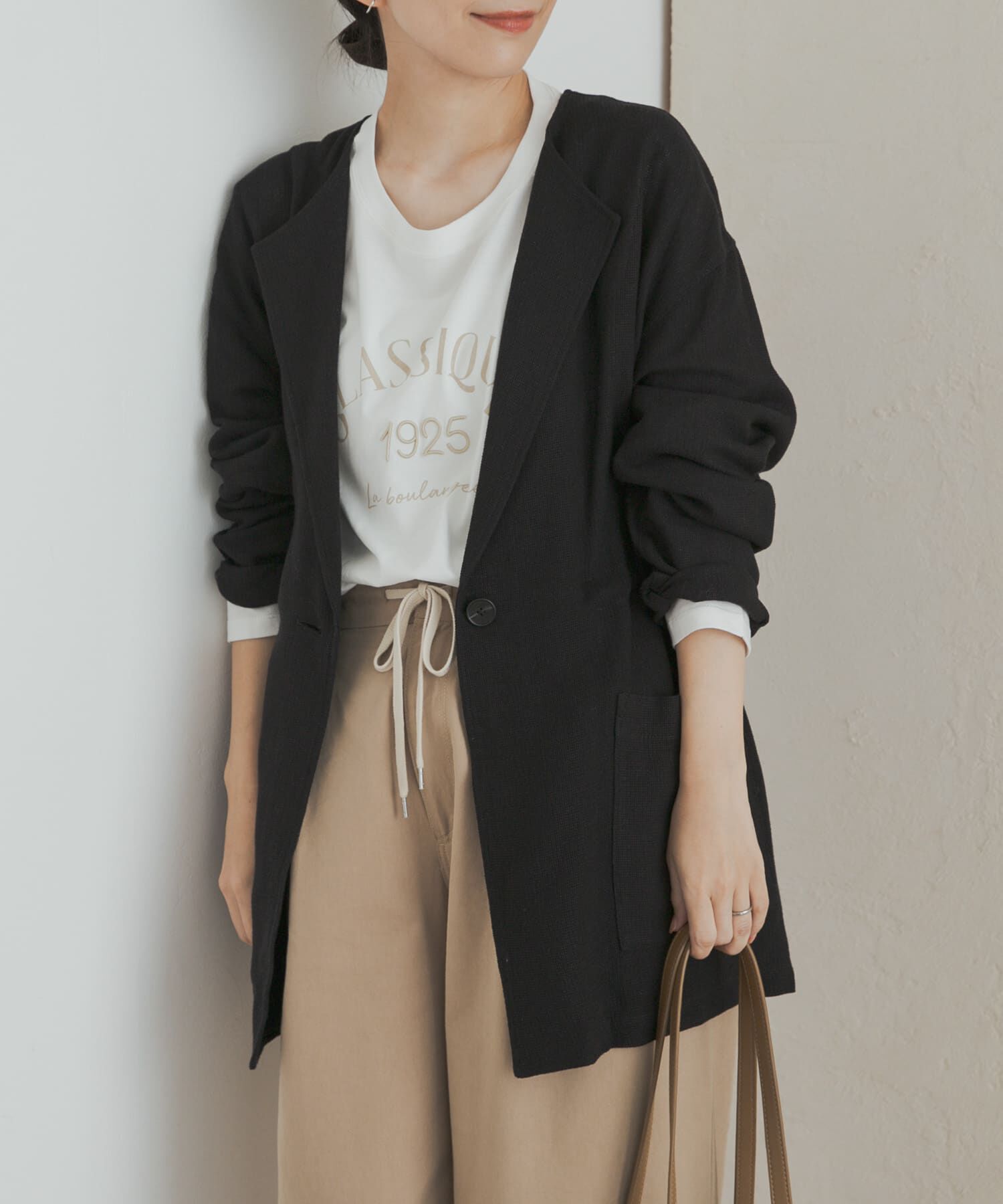 URBAN RESEARCH DOORS「ウエストドロストジャケット」|ノーカラーコート|