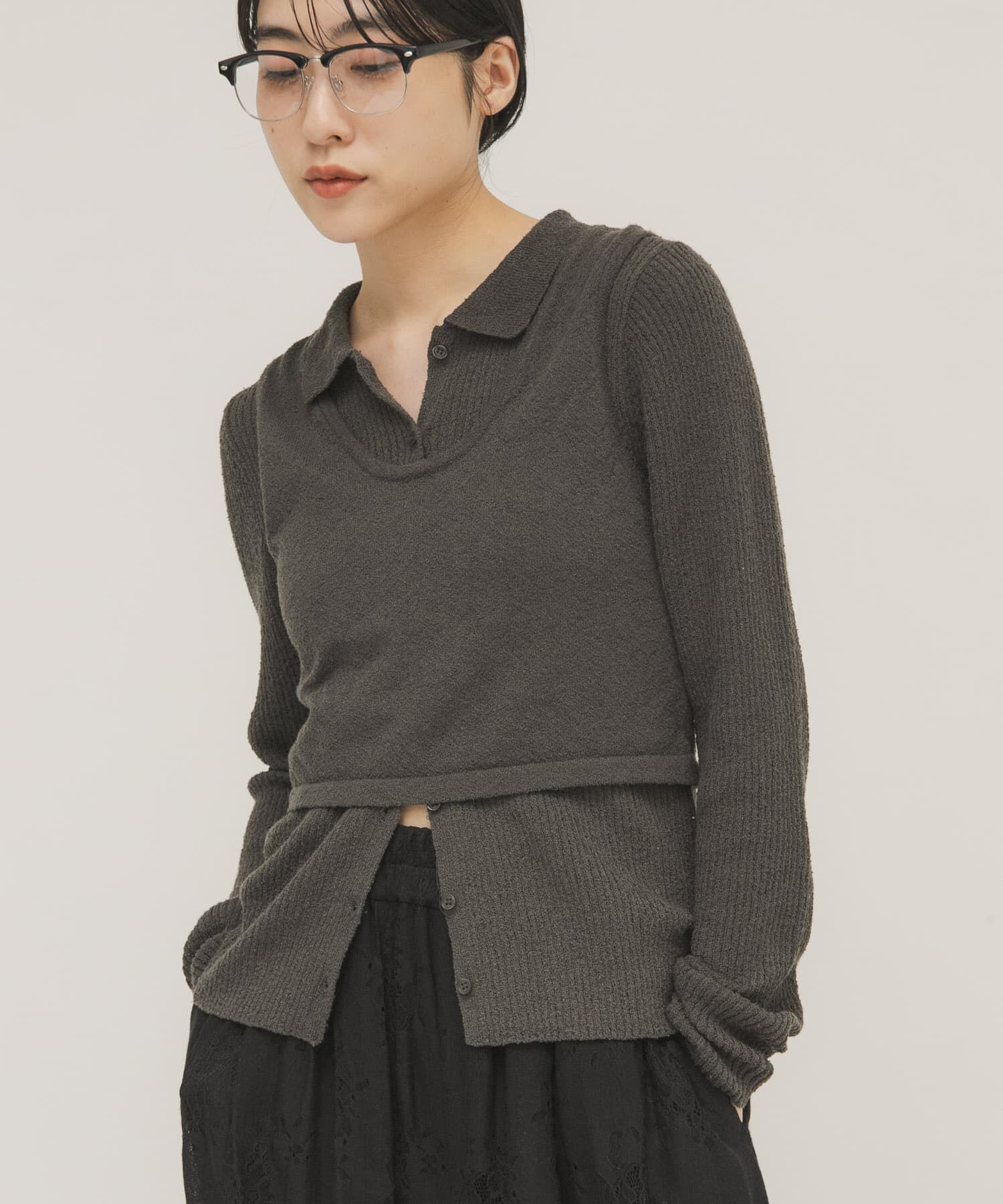  「『一部WEB限定カラー』ミニブークレレイヤードニットシャツ」|ニット・セーター|