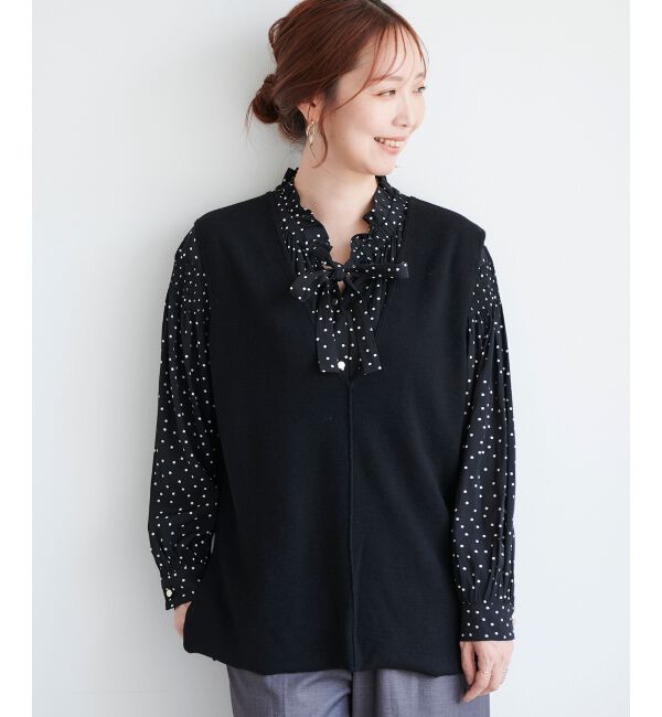 le.coeur blanc「ハーフミラノリブニットベスト」|ニット・セーター|ブラック