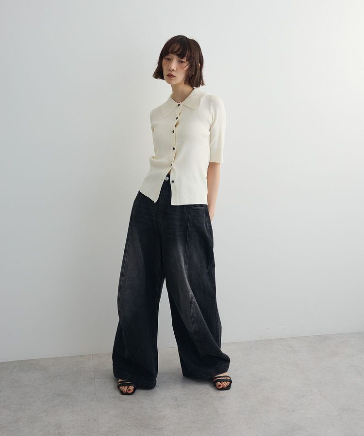 AnriettMusee「ポロ襟5分袖リブニット」|ニット・セーター|