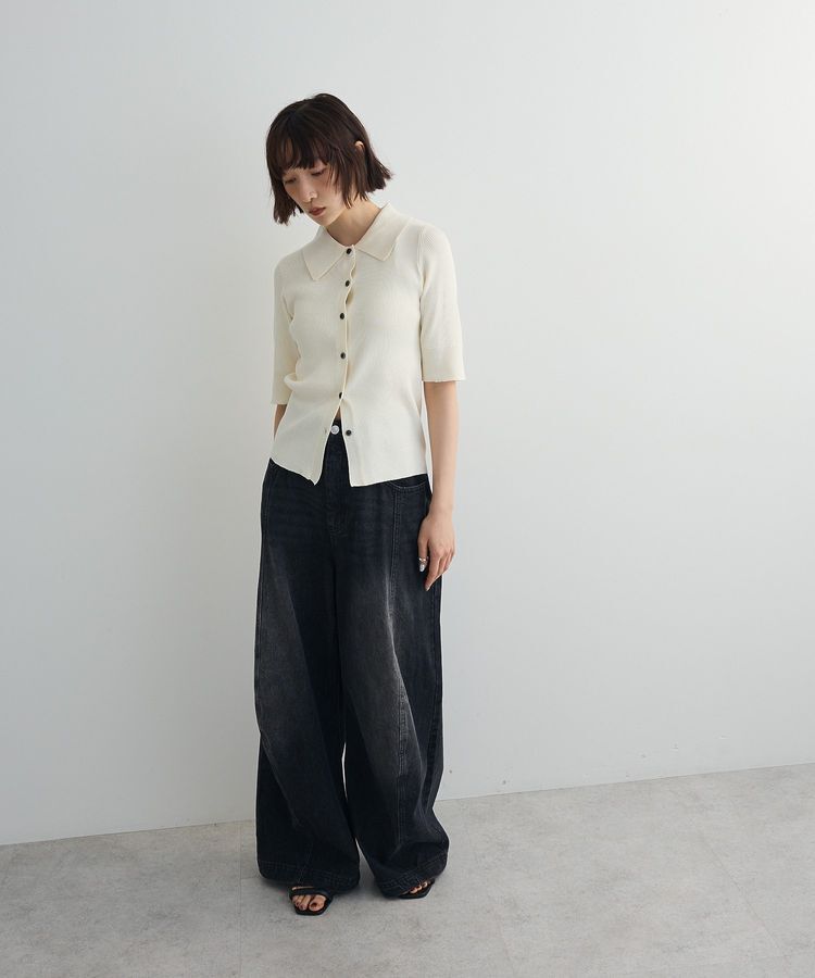 AnriettMusee「ポロ襟5分袖リブニット」|ニット・セーター|