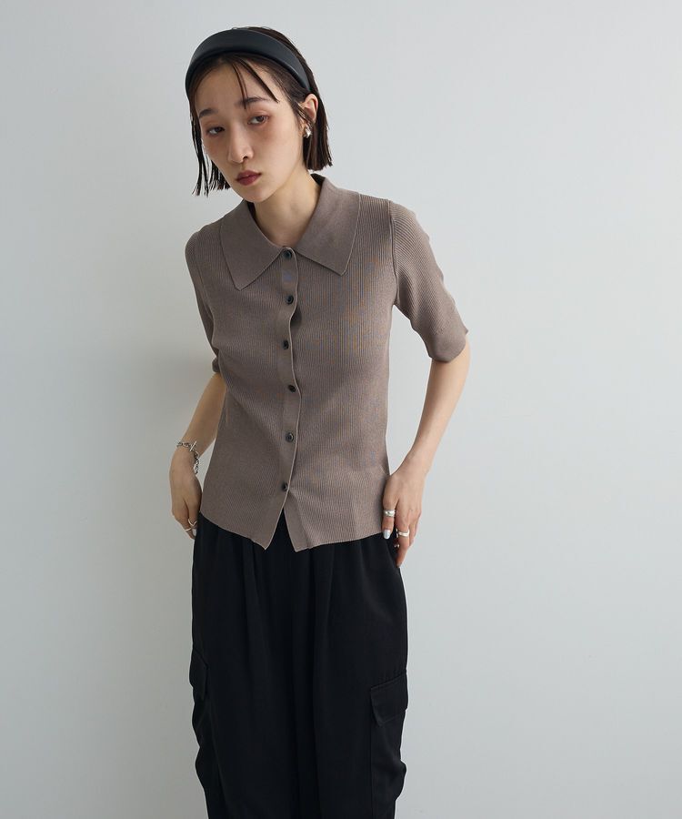 AnriettMusee「ポロ襟5分袖リブニット」|ニット・セーター|