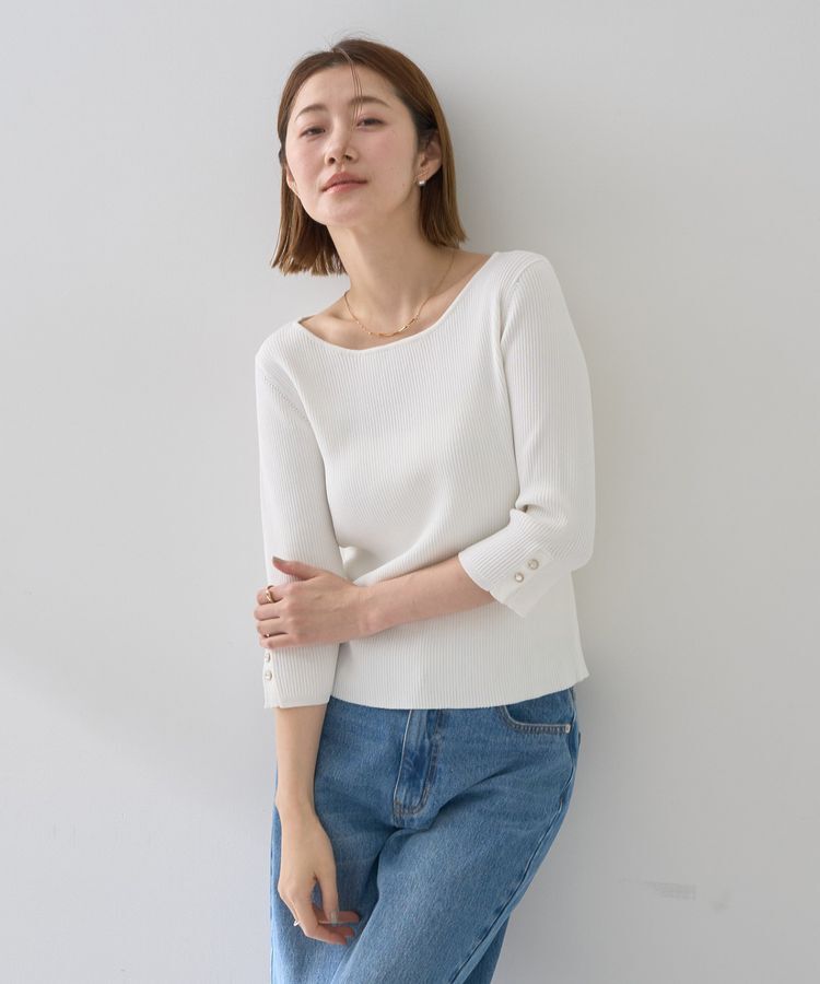 YECCA VECCA「袖釦7分袖リブニット」|ニット・セーター|