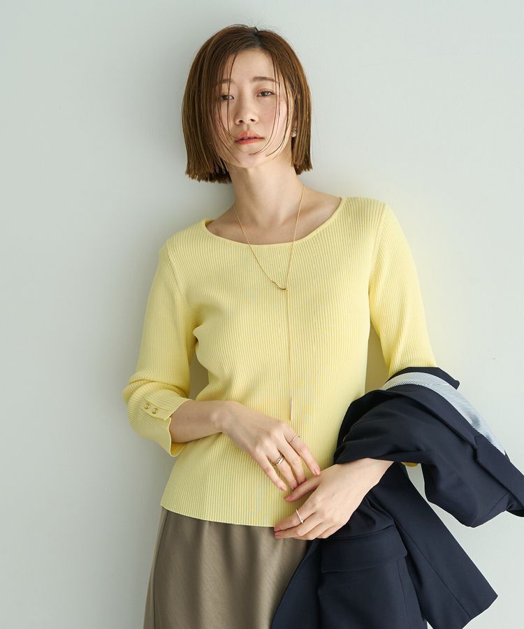 YECCA VECCA「袖釦7分袖リブニット」|ニット・セーター|Yellow