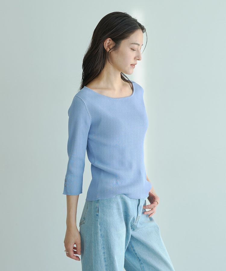 YECCA VECCA「袖釦7分袖リブニット」|ニット・セーター|