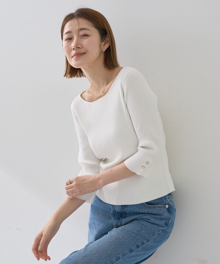 YECCA VECCA「袖釦7分袖リブニット」|ニット・セーター|