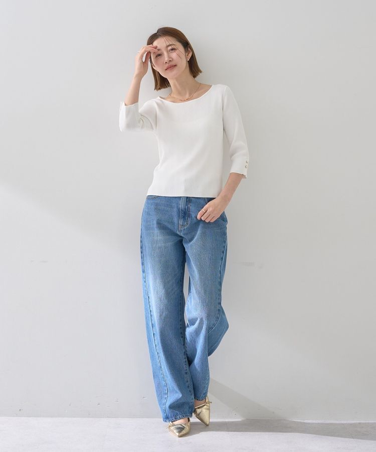 YECCA VECCA「袖釦7分袖リブニット」|ニット・セーター|