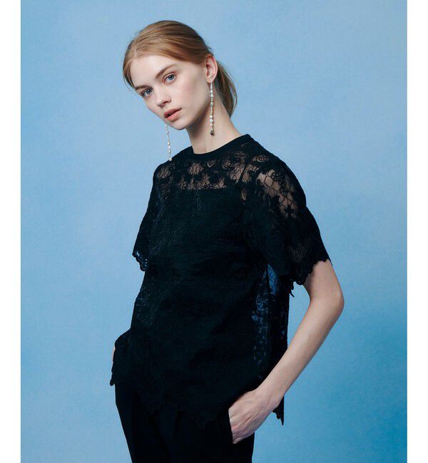 LOULOU WILLOUGHBY「【LOULOU WILLOUGHBY】オーガンスカラＴシャツ」|Tシャツ・カットソー|ブラック