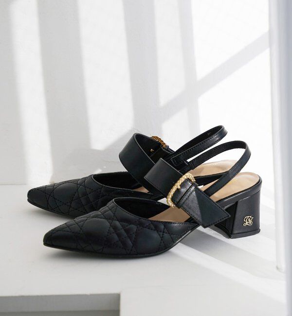  「ビジューバックルキルティングミュール」|その他|ブラック