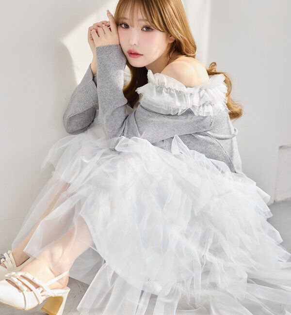  「段々チュールロングスカート」|スカート|