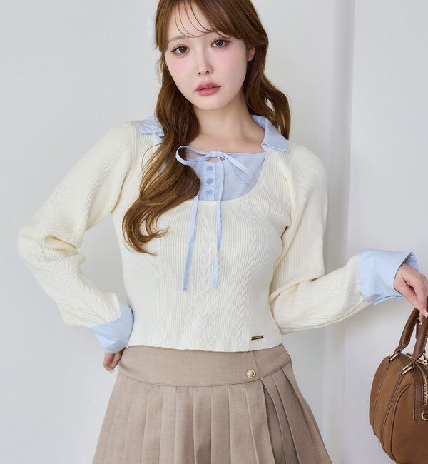  「シャツドッキングレイヤード風ニット」|ニット・セーター|アイボリー