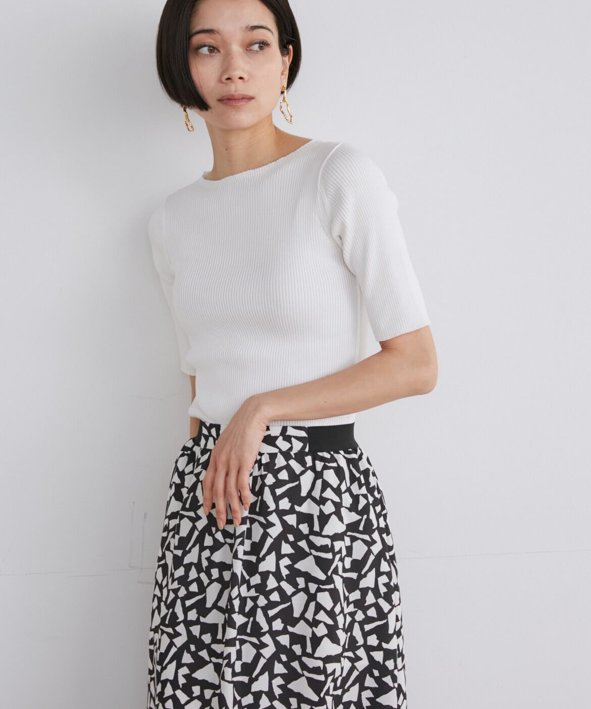 INED「《大きいサイズ》半袖リブニット」|ニット・セーター|