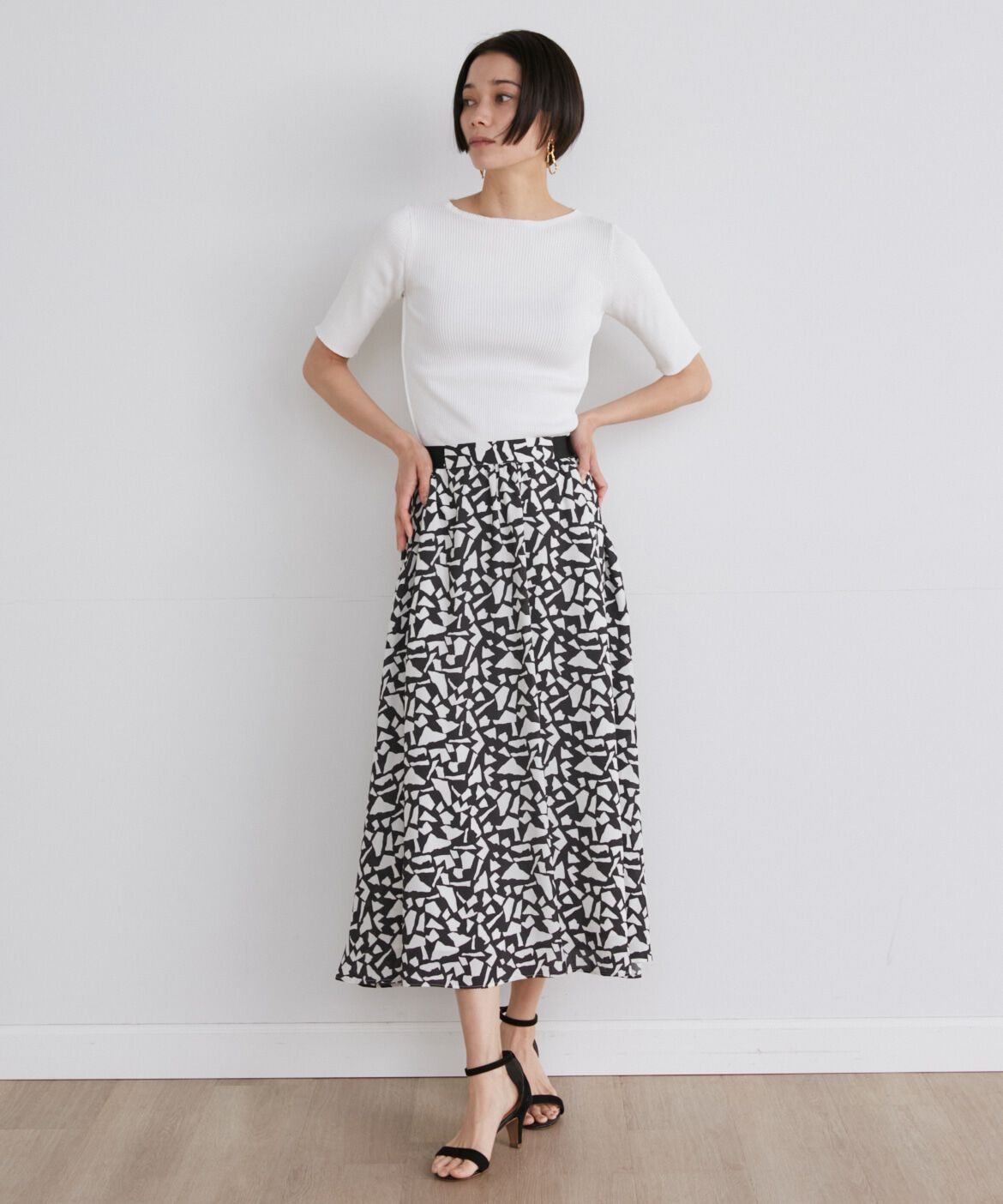 INED「《大きいサイズ》半袖リブニット」|ニット・セーター|