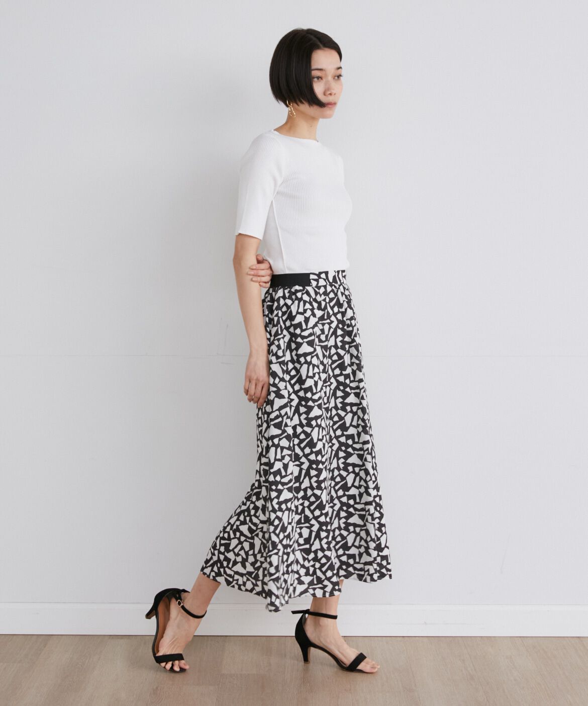 INED「《大きいサイズ》半袖リブニット」|ニット・セーター|