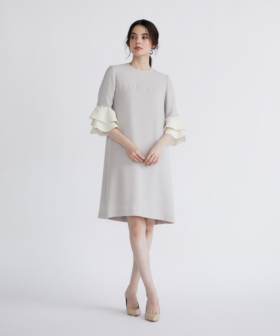 Maglie le cassetto「バイカラー袖フリルワンピース」|ワンピース|ベージュ2