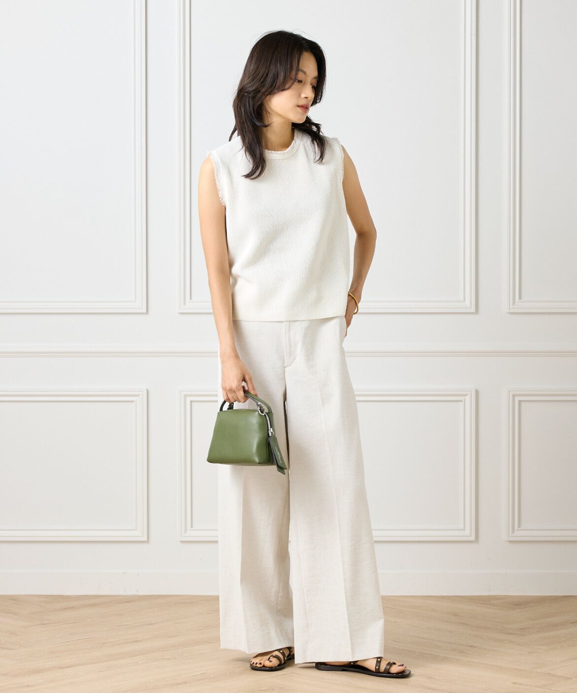 INED「ミニフリンジ付きノースリブニット」|ニット・セーター|