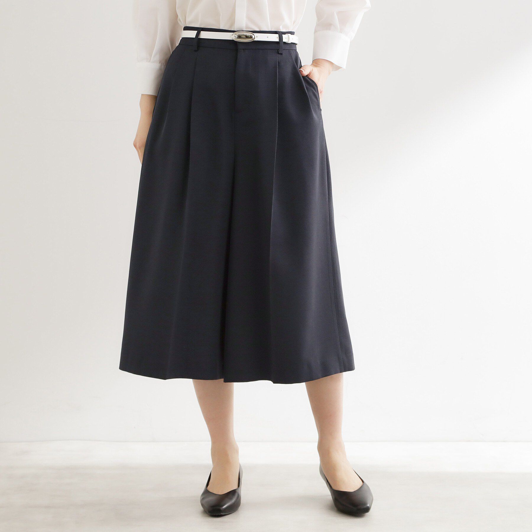 Reflect「リネンライクワイドミディパンツ」|その他|ネイビー(094)