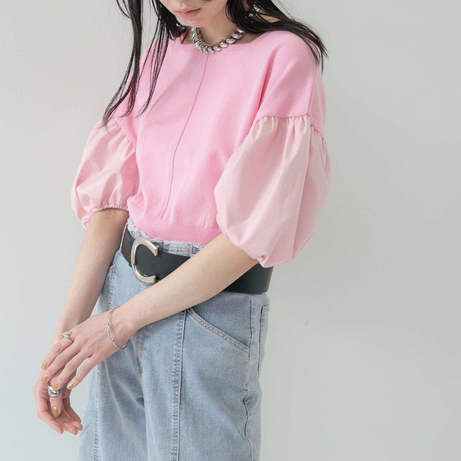 GALLEST「ドッキングパフスリーブニット」|ニット・セーター|ピンク(072)