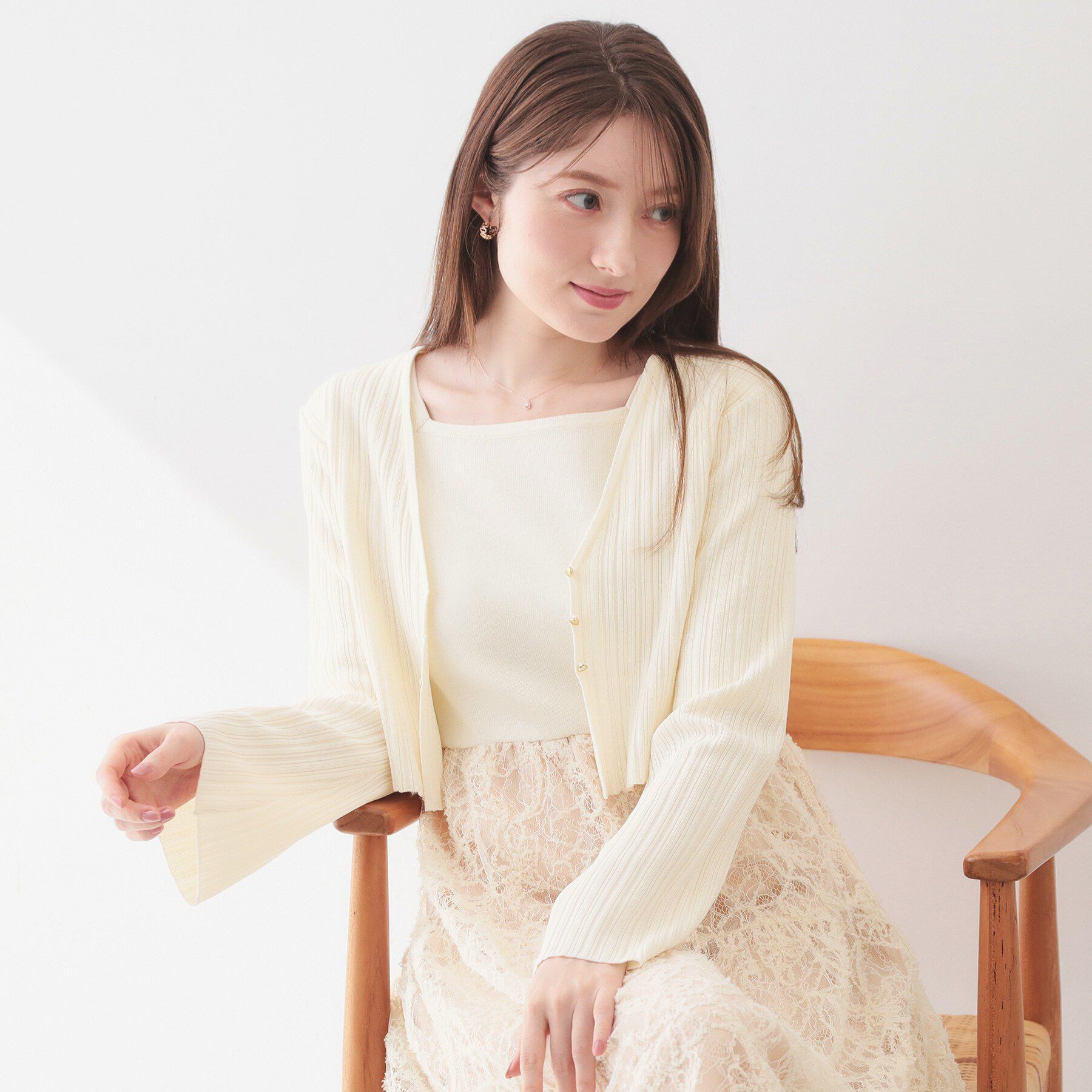 index「カーディガンセット ドッキングニットワンピース【洗濯機OK】」|スーツ|アイボリー(004)