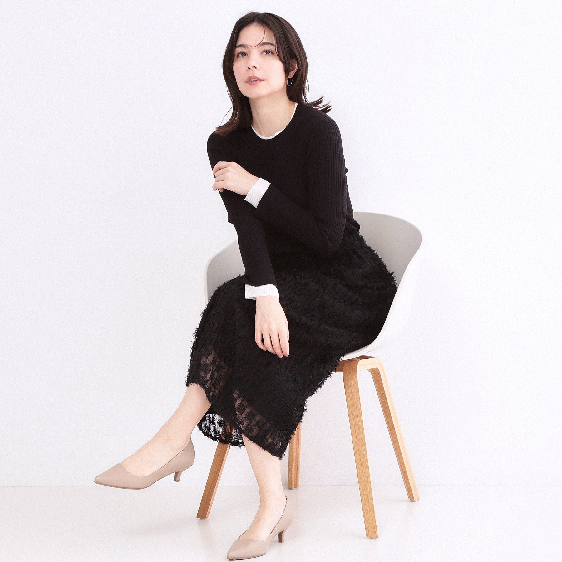 OPAQUE.CLIP「レイヤード風クルーネックリブニット【洗濯機OK】」|ニット・セーター|