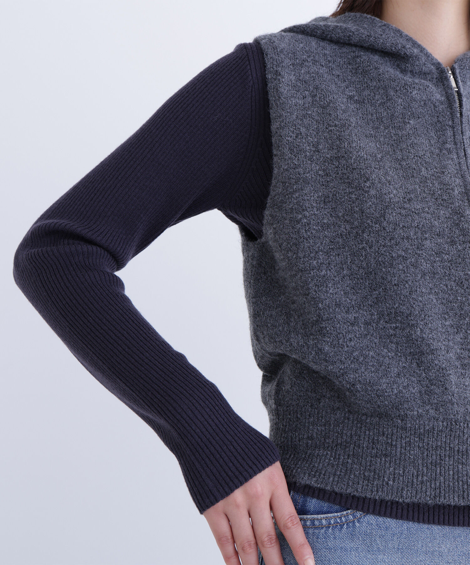  「フーディーベスト＆リブニット」|ニット・セーター|