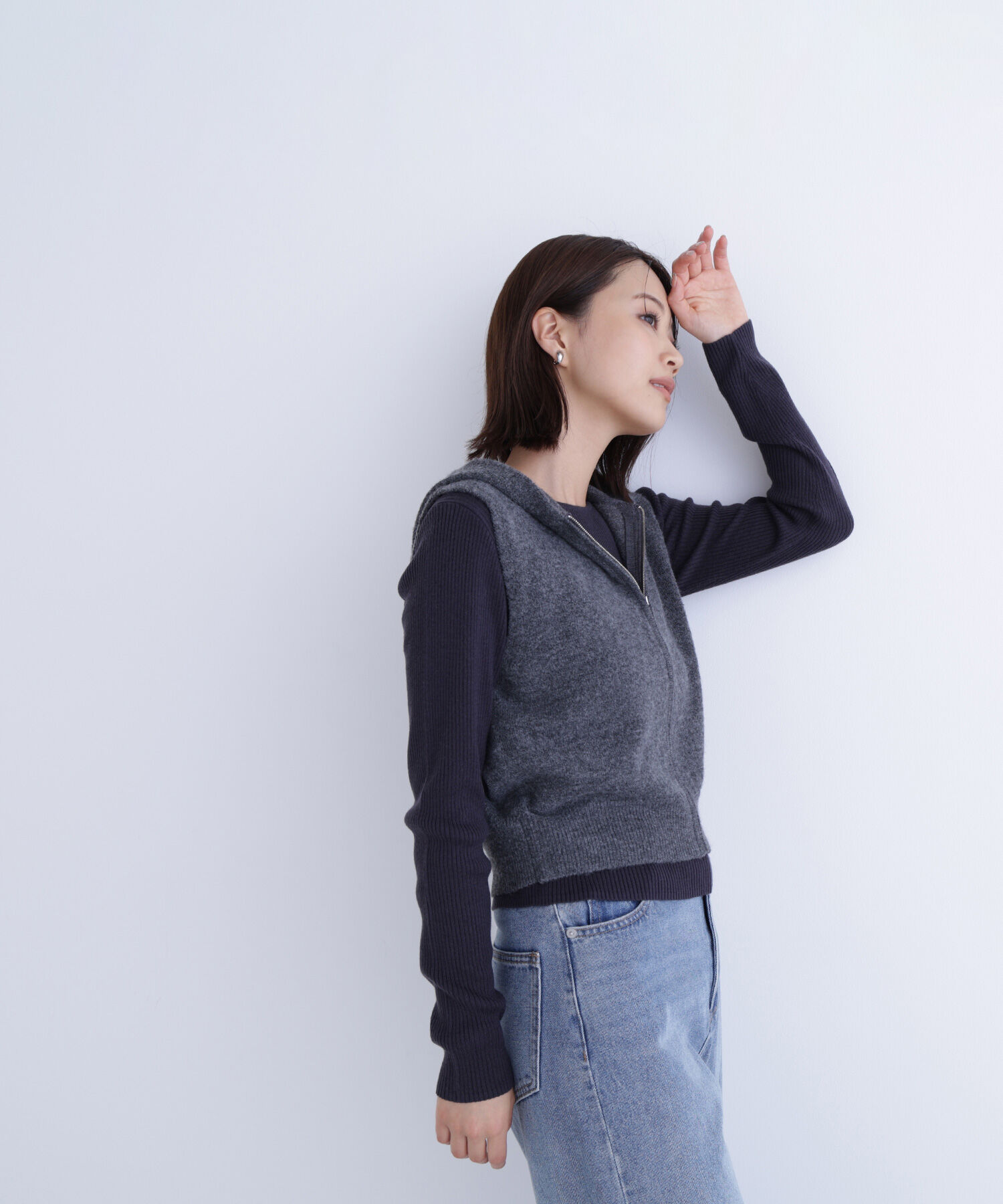  「フーディーベスト＆リブニット」|ニット・セーター|