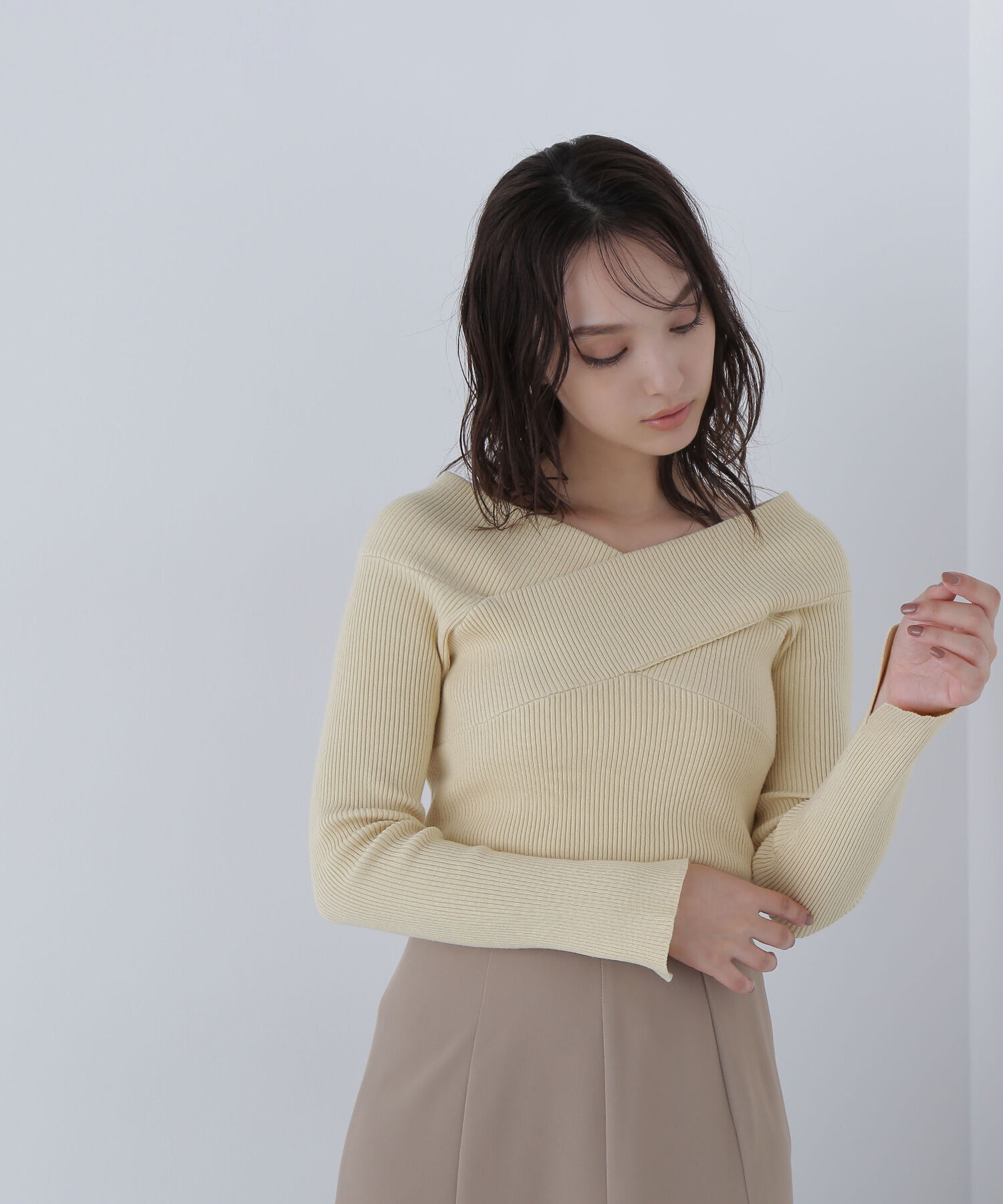  「クロスネックリブニット」|ニット・セーター|